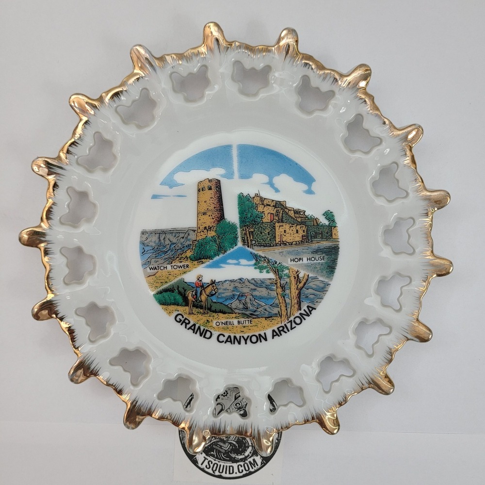 ANCO Souvenir Plate Grand Canyon Arizona Reticulated Gold Trim Vintage 7.25in